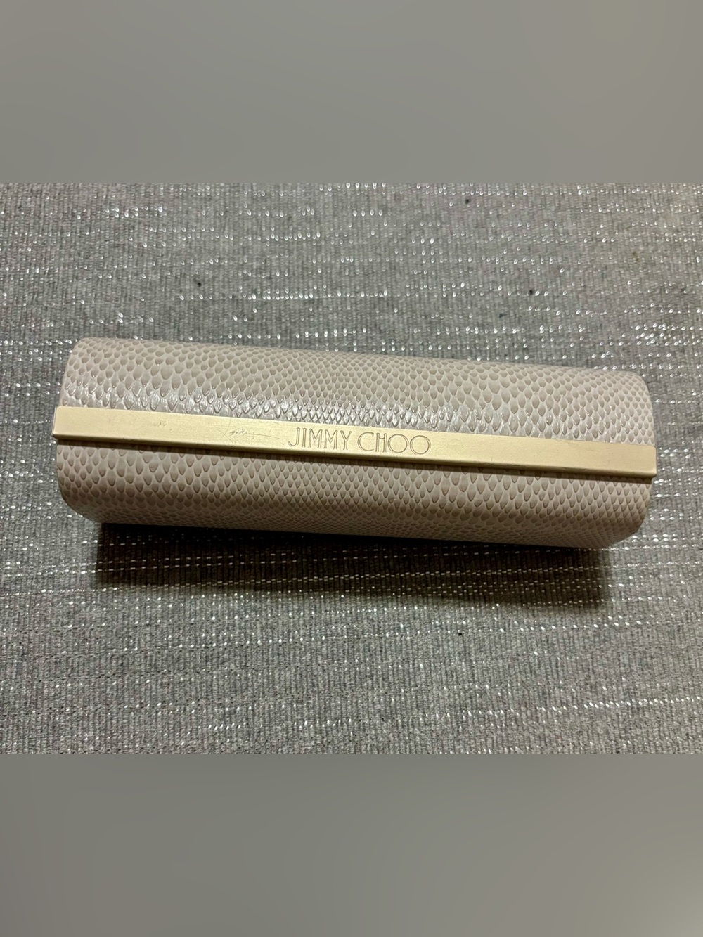Jimmy Choo Light Gray Textured Sunglasses Case with Gold Accent